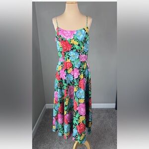 Vintage Melissa Big Floral Print Spaghetti Strap Fit Flare Maxi Dress M